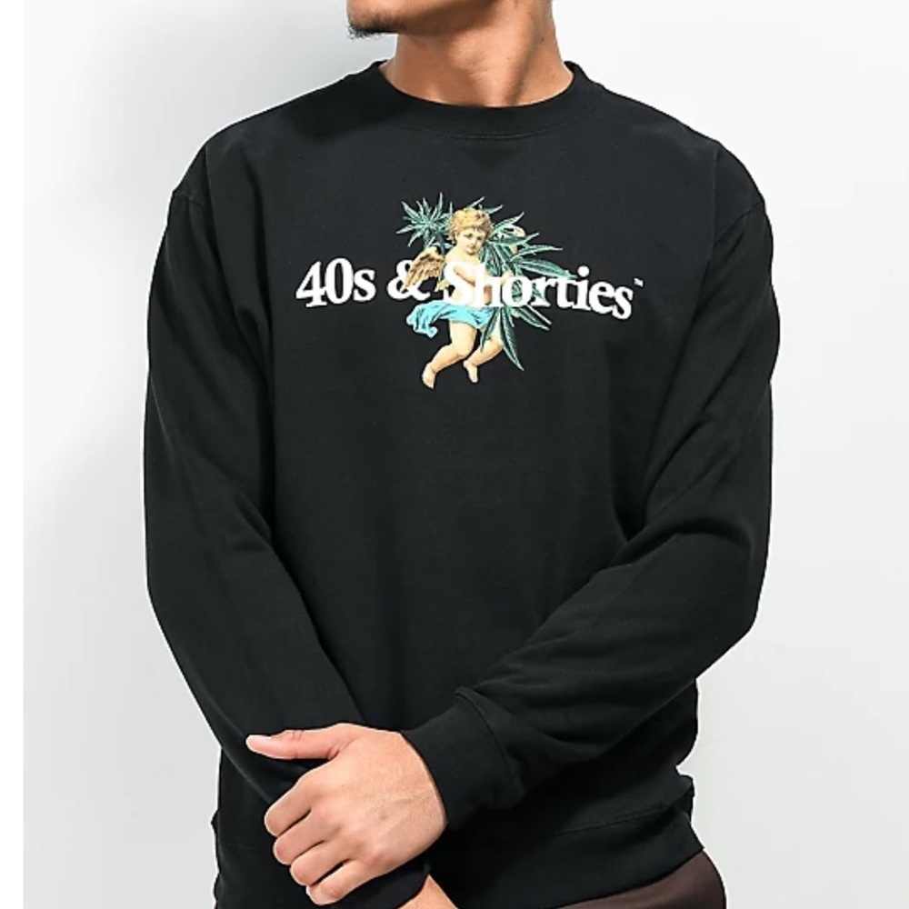 40s & Shorties Angel Plant Black Men’s Crewneck Sweatshirt